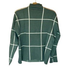 Cynthia Rowley Green and white patterned grid sweater